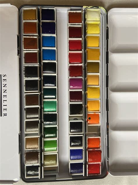 sennelier watercolour metal box half pan classic set of 48|sennelier l'aquarelle.